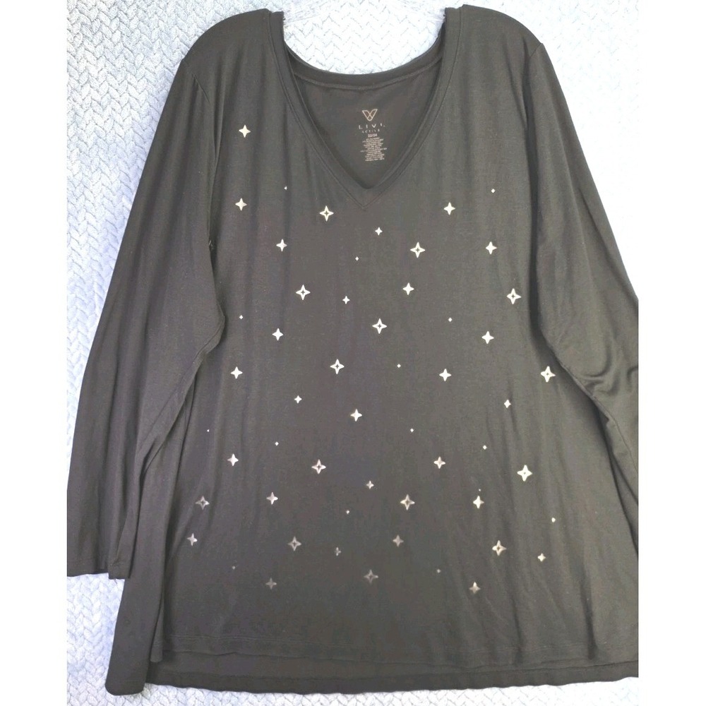 LIVI Active Women's Cut Out Drape Back Black Hi-Low Long Sleeve Shirt Sz 22 / 24